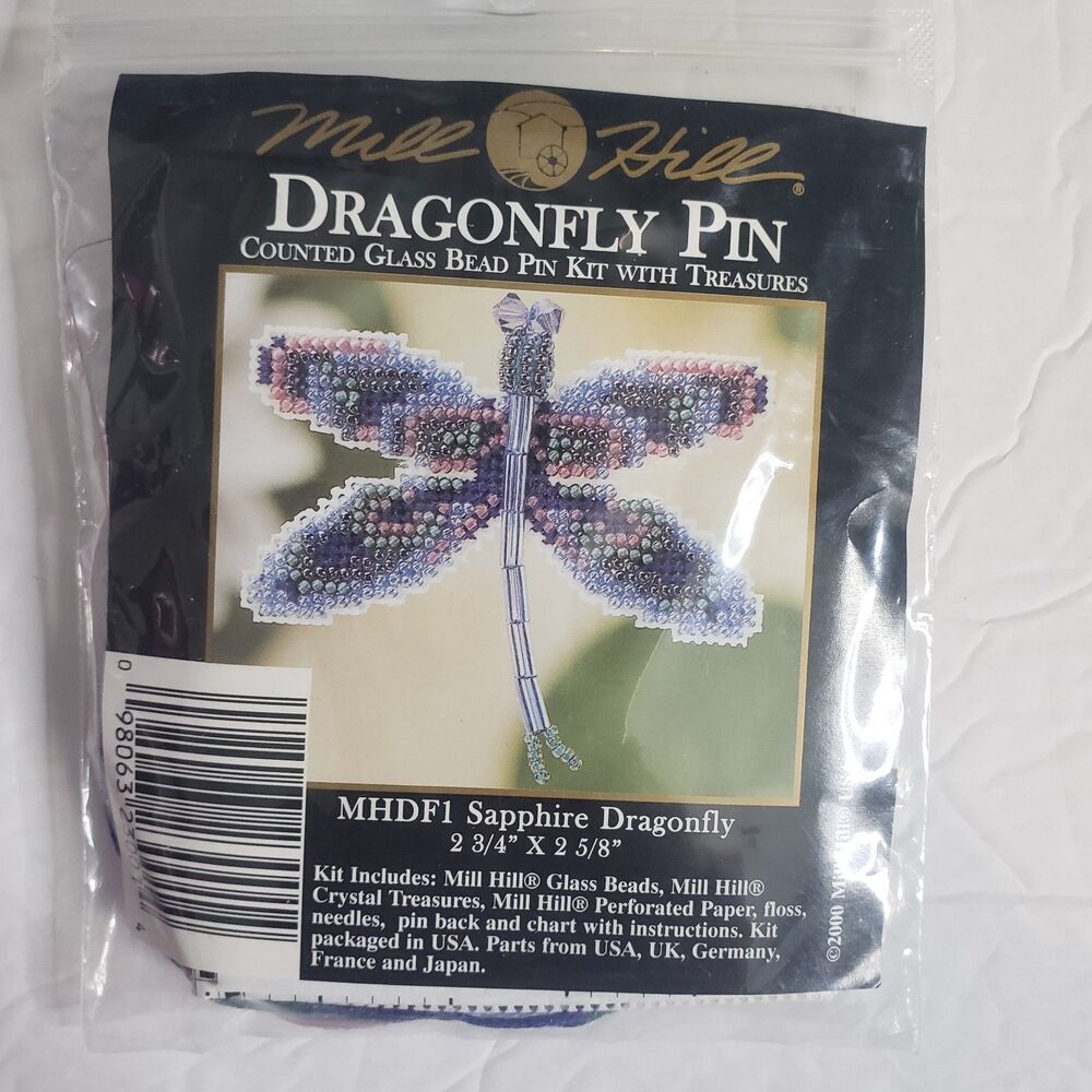 MILL HILL Dragonfly Pin Sapphire Dragonfly Counted Glass Bead Cross Stitch Kit